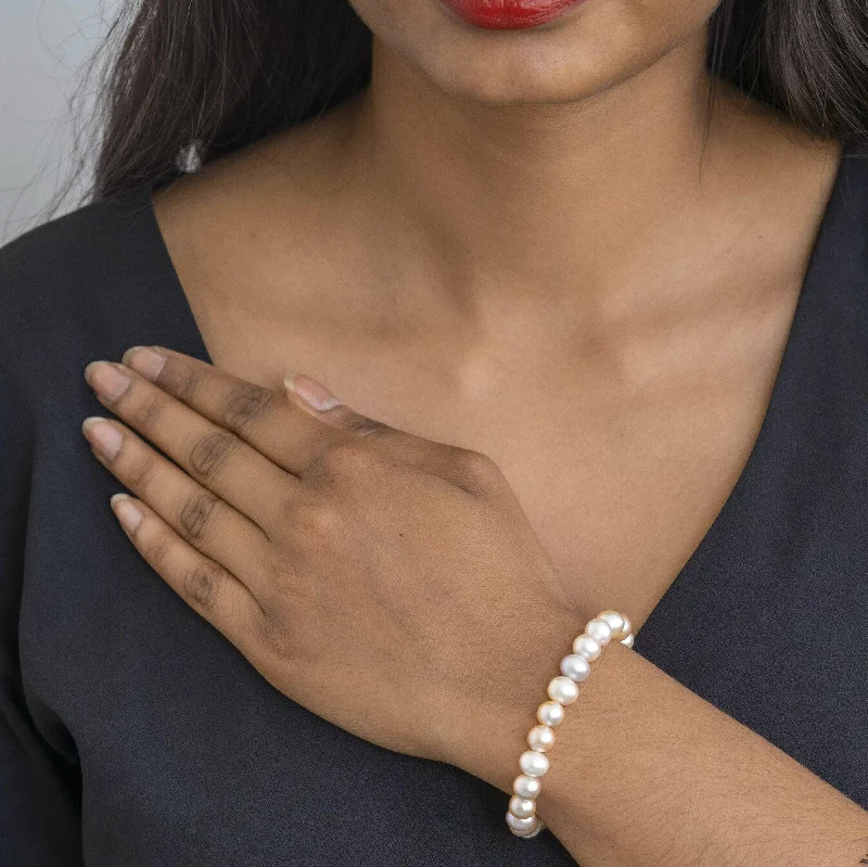 Women's unique bangles-Cultured Pearl Bracelet with Sterling Silver Magnetic Clasp PRB-2059