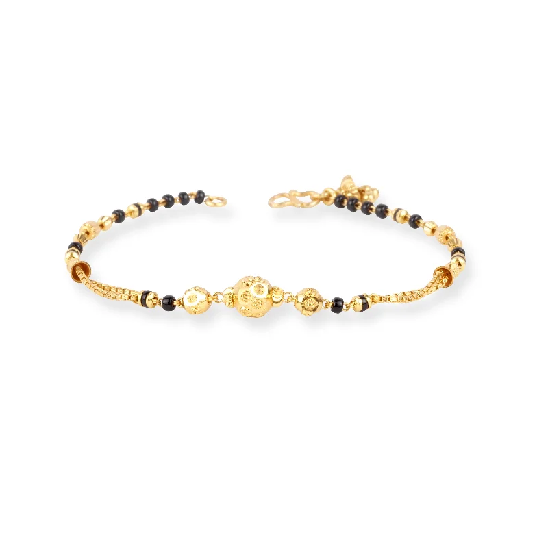 Women's Valentine's Day bangles-22ct Gold Bracelet with Black and Diamond Cut Beads and S Clasp LBR-8707