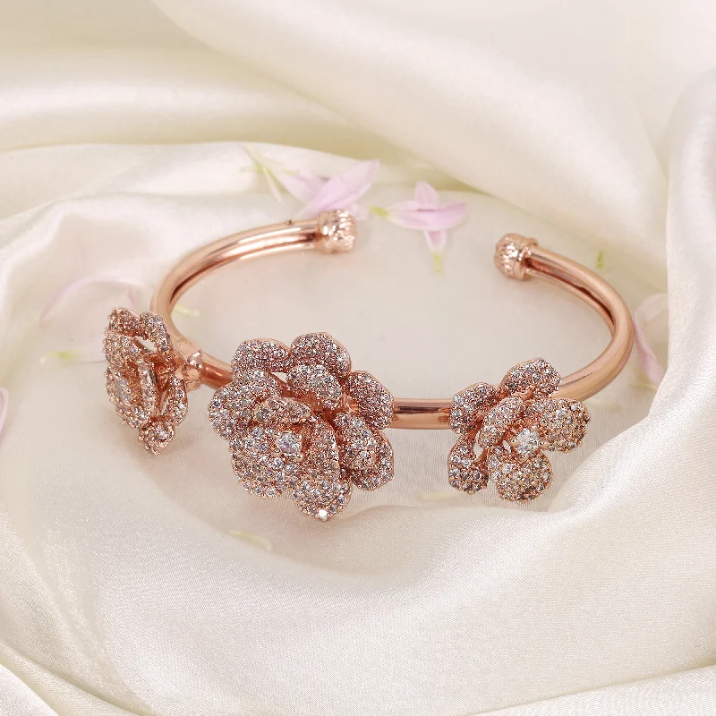 Women's Christmas bangles-Estele Valentine ROSE Special Rosegold Plated Classic Rose Motif Cuff Bracelet: Timeless Floral Design for Women Perfect Jewelry for Parties & Celebrations