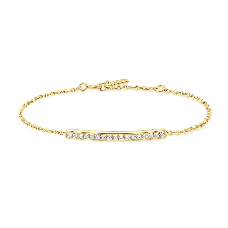 Women's minimalist bangles-Gold Pavé Bar Bracelet B062-02G