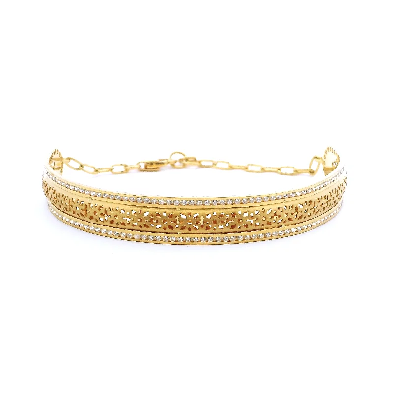 Women's exclusive bangles-22ct Yellow Gold Women's Bangle Bracelet with Cubic Zirconia Stones – Adjustable Links & Lobster Claw Clasp for Perfect Fit