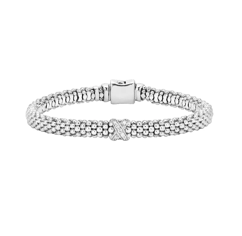 Women's seasonal bangles-LAGOS Caviar Lux Single Station X Silver Diamond Bracelet