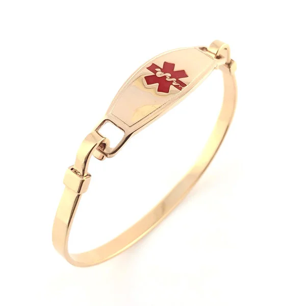 Vintage women's bangles-Medical Alert Bracelet Gold Plated Bangle w/Red Star