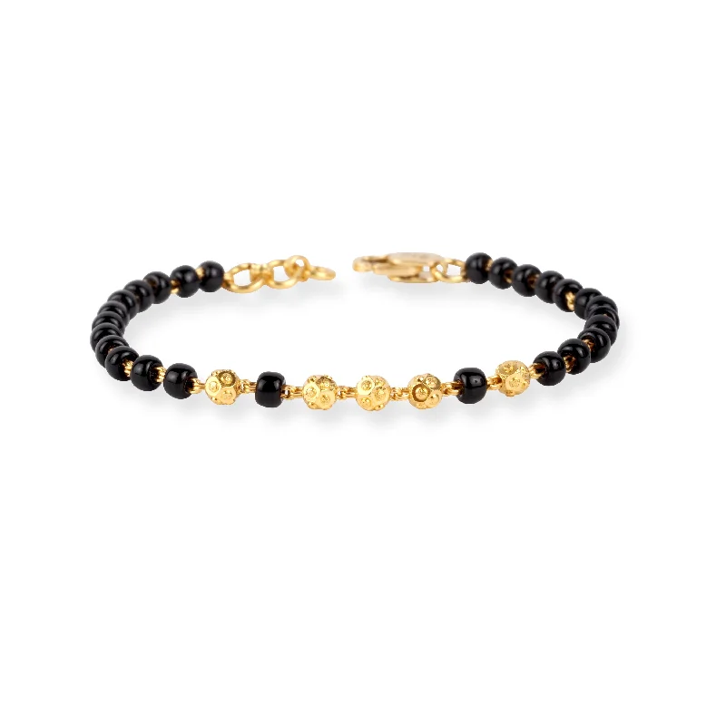 Women's jade bangles-22ct Gold Children's Bracelet with Black and Diamond Cut Beads and Lobster Clasp CBR-8484