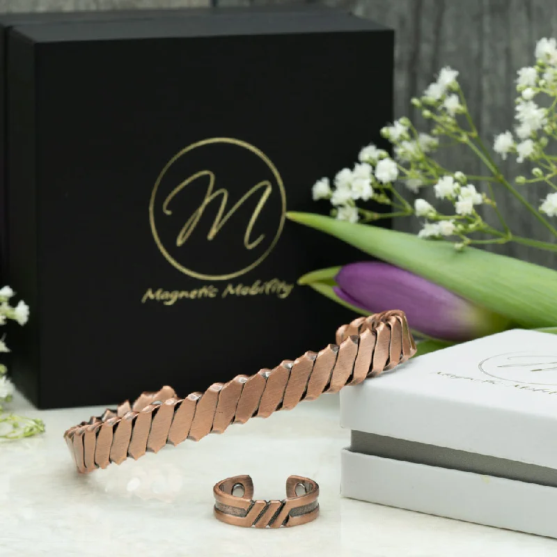 Women's custom design bangles-Mantle Copper Bracelet and Copper Ring Gift Set