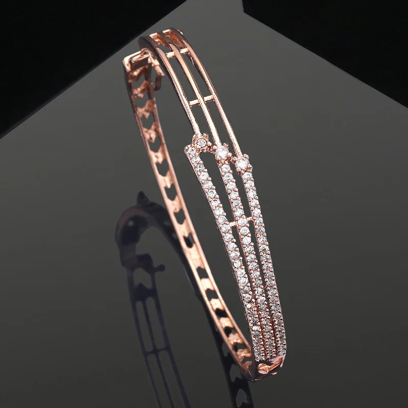 Women's geometric bangles-Estele Opulent Glow: Radiant American Diamond Bracelet with Glossy Rosegold Plated for Women Lightweight & Designed for Effortless Luxury