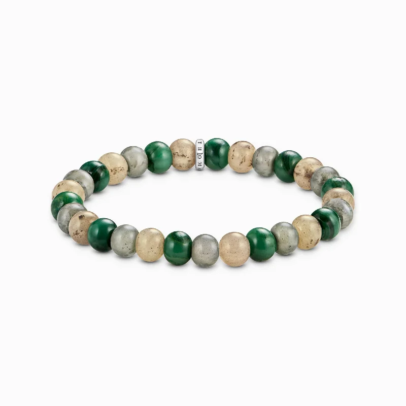 Women's jade bangles-Sterling Silver Jasper Jade & Labradorite Beaded Bracelet A2196-503-6