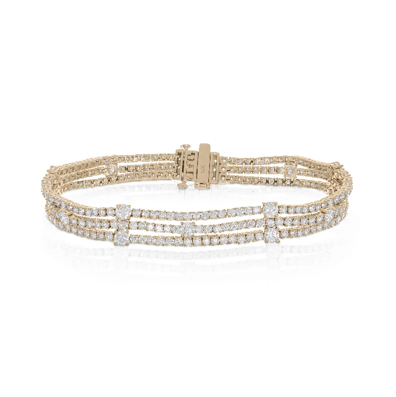 Women's star bangles-Sabel Collection Yellow Gold 3 Row Tennis Bracelet