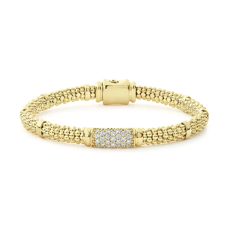 Women's fingerprint bangles-LAGOS Caviar Gold 18K Gold Diamond Bracelet, 6mm