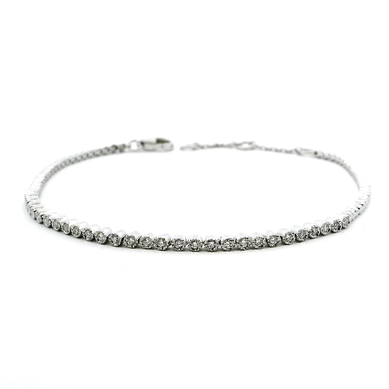 Women's platinum bangles-Platinum Diamond Bracelet with Round Brilliant Cut Diamonds – Stunning Fine Jewellery for Women