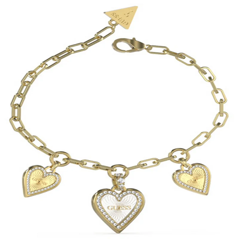 Women's crystal bangles-Ladies Small Triple Heart Paperlink Charm Bracelet UBB03235YGRHS