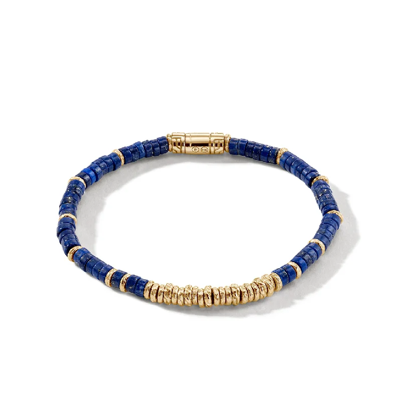 Women's rose gold bangles-John Hardy Heishi 14K Yellow Gold Bracelet with Lapis Lazuli