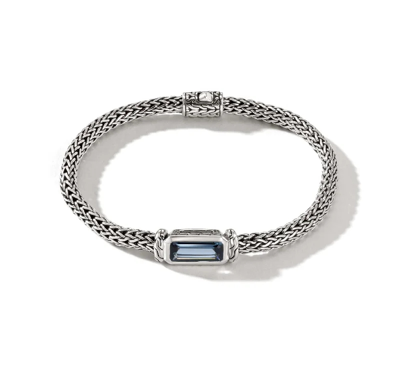 Women's sustainable bangles-John Hardy Classic Chain Silver Chain Bracelet with Blue Topaz, 5mm