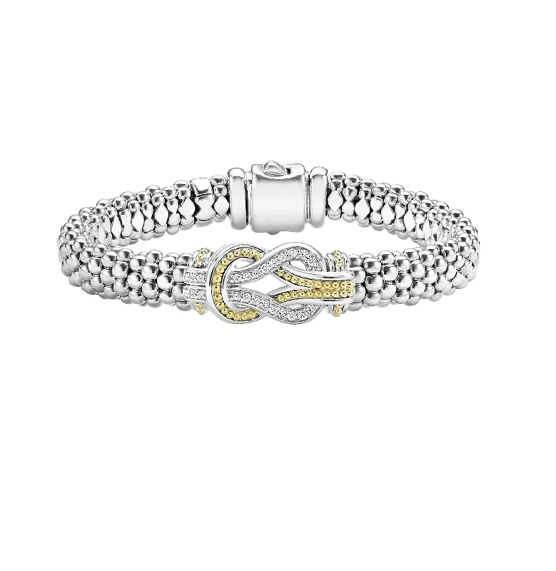 Women's Buddha bangles-LAGOS Newport 9mm Two Tone Knot Diamond Caviar Bracelet