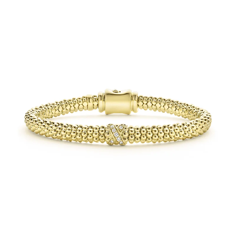 Women's charm bangles-LAGOS Embrace 18K Gold X Diamond Caviar Bracelet, 6mm