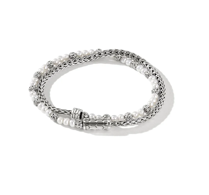 Women's heirloom bangles-John Hardy Classic Chain Double Wrap Bracelet with Pearls