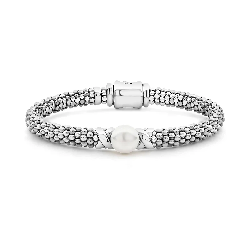 Modern women's bangles-LAGOS Luna Silver X Pearl Caviar Bracelet