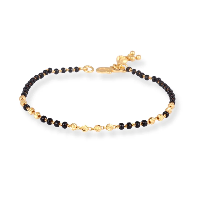 Women's leather bangles-22ct Gold Bracelet with Black and Diamond cut Gold Beads & '' S '' Clasp – Classic Bracelet for Women