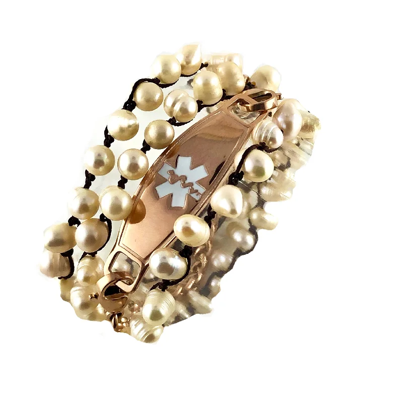 Women's cocktail bangles-Sea of Pearls 2 in 1 Beaded Medical Bracelet