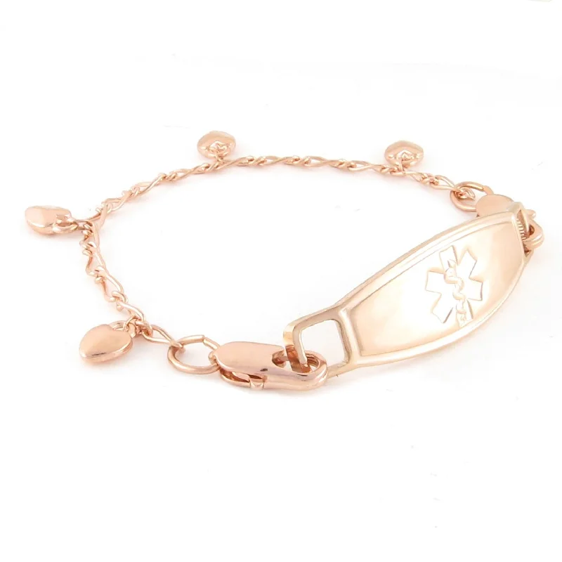 Women's celestial bangles-Chain of Hearts Rose Gold Medical Bracelet