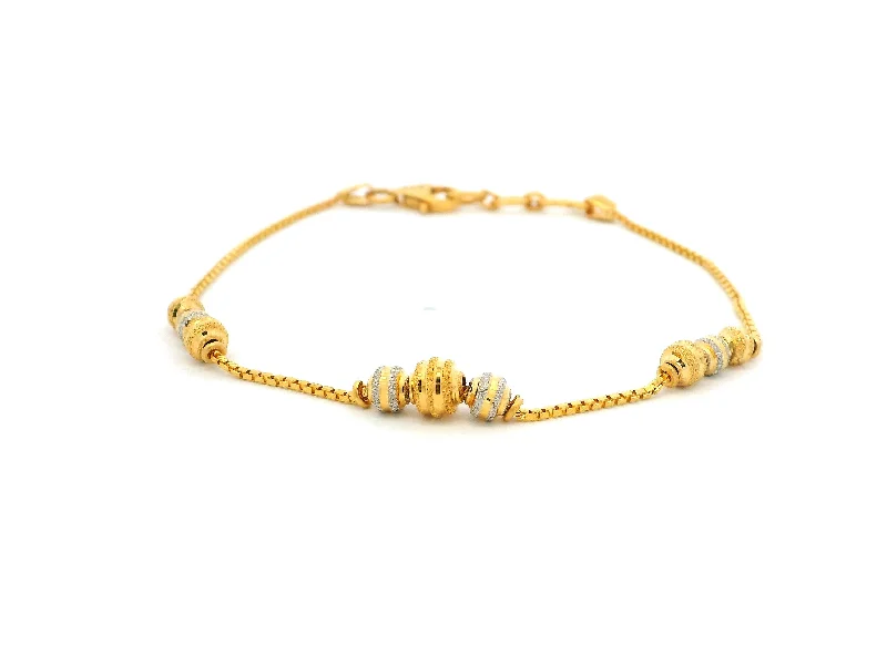 Women's silver bangles-22ct Gold Bracelet with Rhodium-Plated Diamond-Cut Beads & Lobster Claw Clasp – Luxury Jewellry