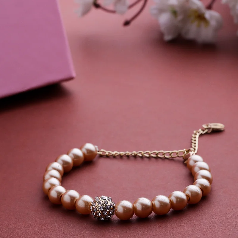 Women's spiritual bangles-Estele - Fancy Gold Pearl Single line Bracelet with Crystal Balls