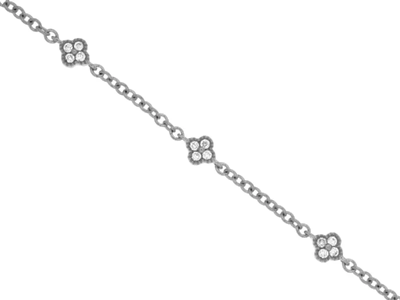 Women's chain bracelets-Sabel Collection White Gold Round Diamond Station Bracelet