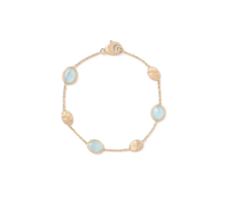 Women's silver bangles-Marco Bicego Siviglia Yellow Gold Aquamarine Bracelet with Bead Stations