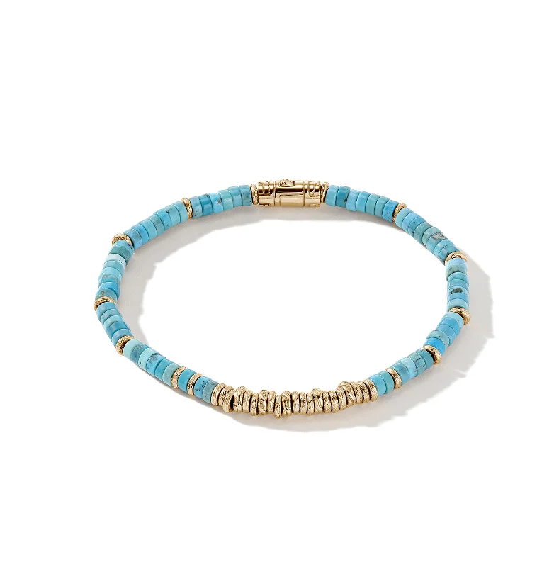 Designer women's bangles-John Hardy Heishi 14K Yellow Gold Bracelet with Turquoise