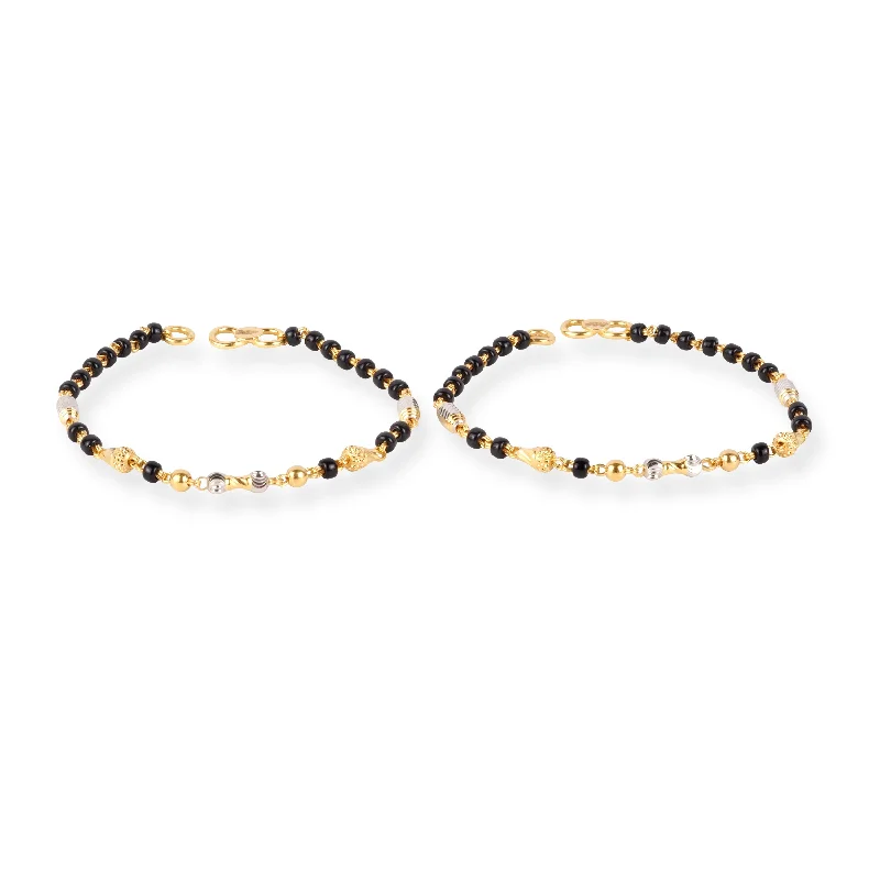 Women's custom design bangles-22ct Gold Children's Bracelet with Black and Rhodium Plated Diamond Cut Beads and Figure of Eight Clasp CBR-8487