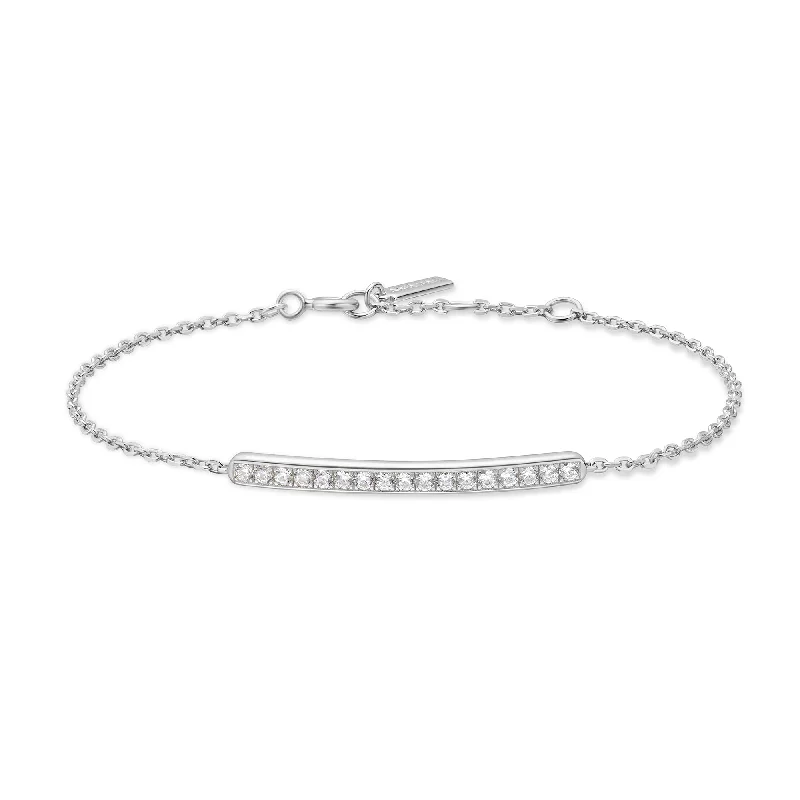 Women's symbolic bangles-Silver Pavé Bar Bracelet B062-02H