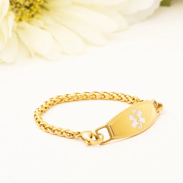 Women's mother-daughter bangles-Golden Wheat Plated Gold Medical Bracelets