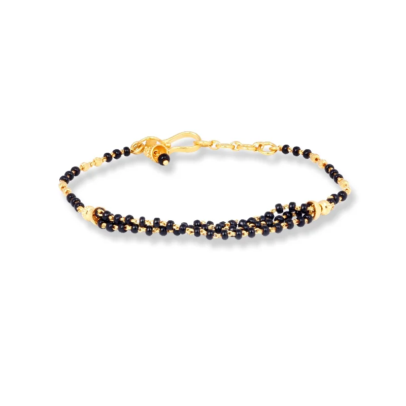 Handmade women's bangles-22ct Gold Ladies Bracelet with Hematite & Diamond Cutting Bead Design with U Hook Clasp (4.2g) LBR-7144