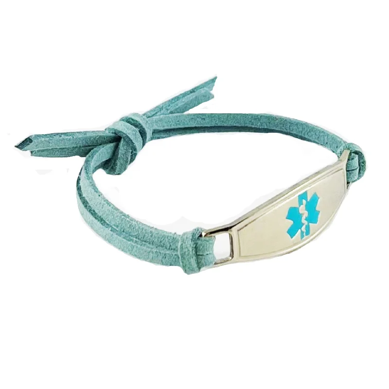 Designer women's bangles-Turquoise Suede Medical Alert Bracelet