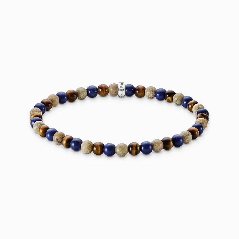 Women's modern design bangles-Sterling Silver Brown & Blue Beaded Bracelet Bracelet A2183-531-7