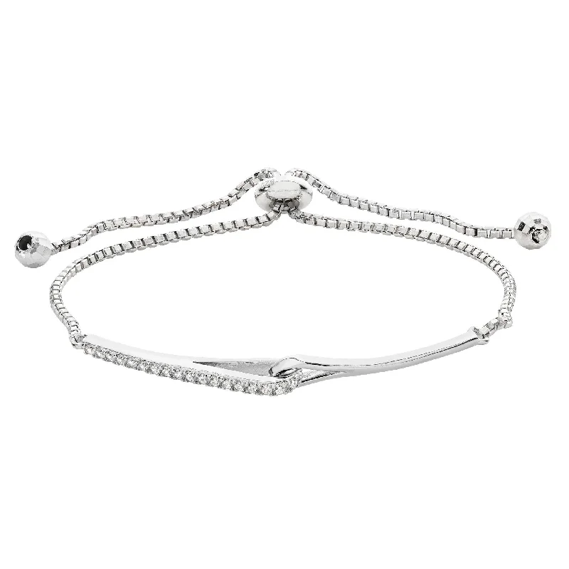 Women's symbolic bangles-Sterling Silver Rhodium Plated Adjustable Bracelet SBR030C