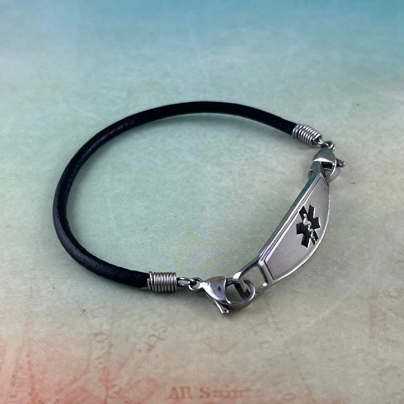 Women's healing crystal bangles-Black Round Leather Medical Bracelets