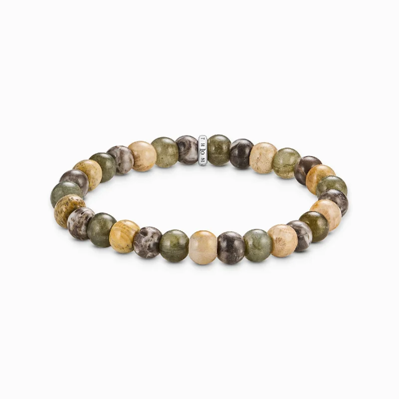 Women's K gold bangles-Sterling Silver Labradorite & Crocodile Jasper beaded Bracelet A2196-353-7