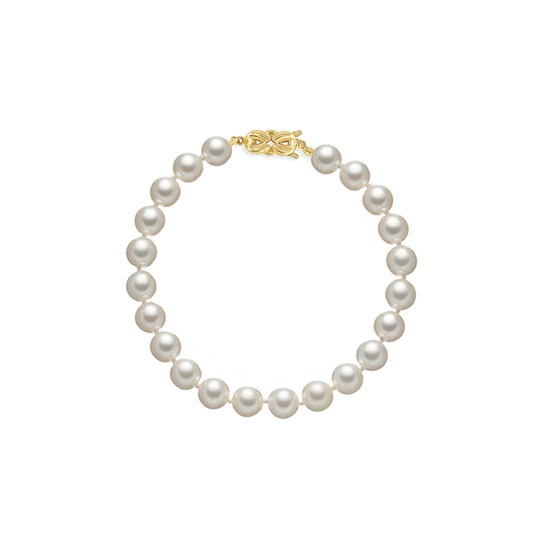 Women's crystal bangles-Sabel Collection 14K Yellow Gold Pearl Bracelet