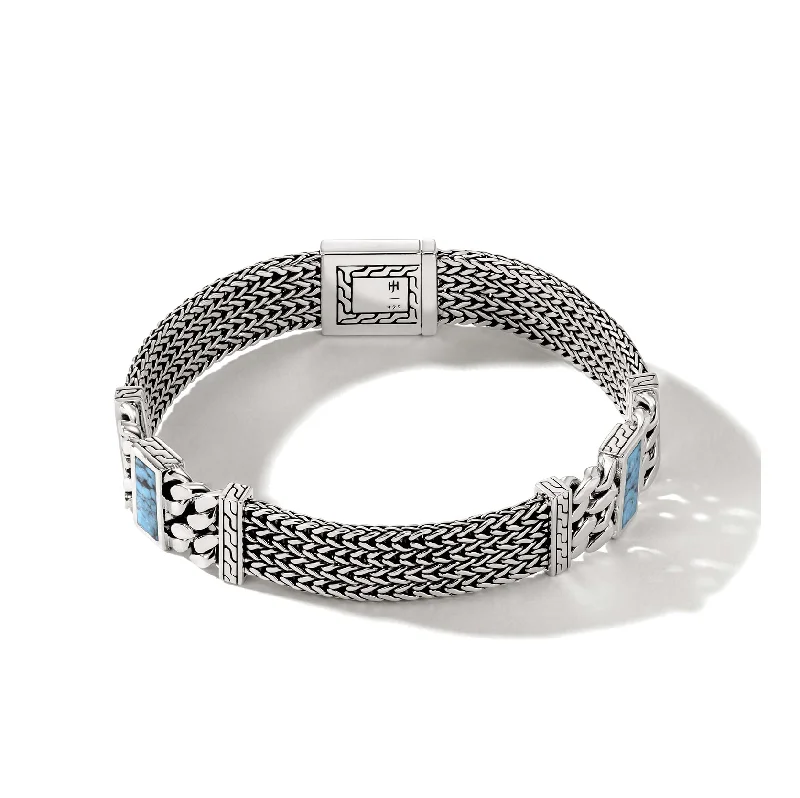 Women's tennis bracelets-John Hardy Classic Chain Rata Sterling Silver Bracelet with Turquoise and Black Matrix