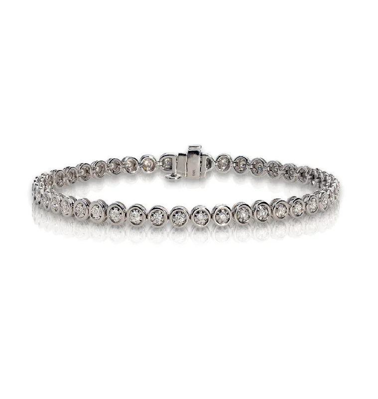 Women's healing crystal bangles-Sabel Collection White Gold Round Diamond Bezel Set Illusion Line Bracelet