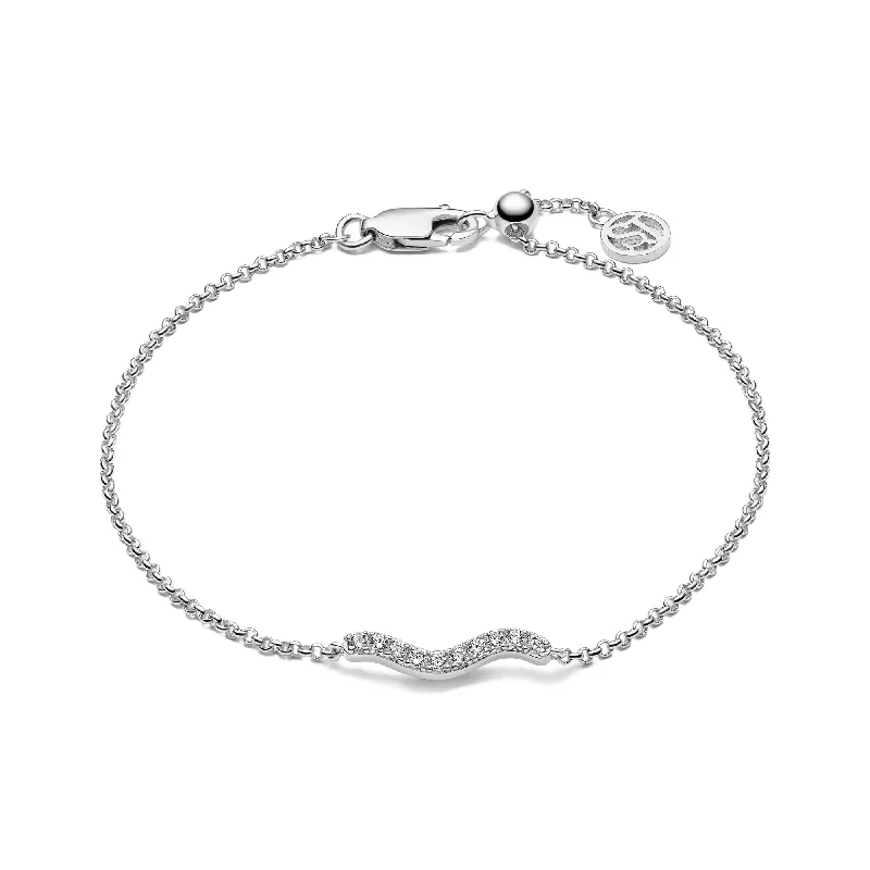 Women's astrology bangles-Sterling Silver Ellera Waves Bracelet SJ-B3859-CZ