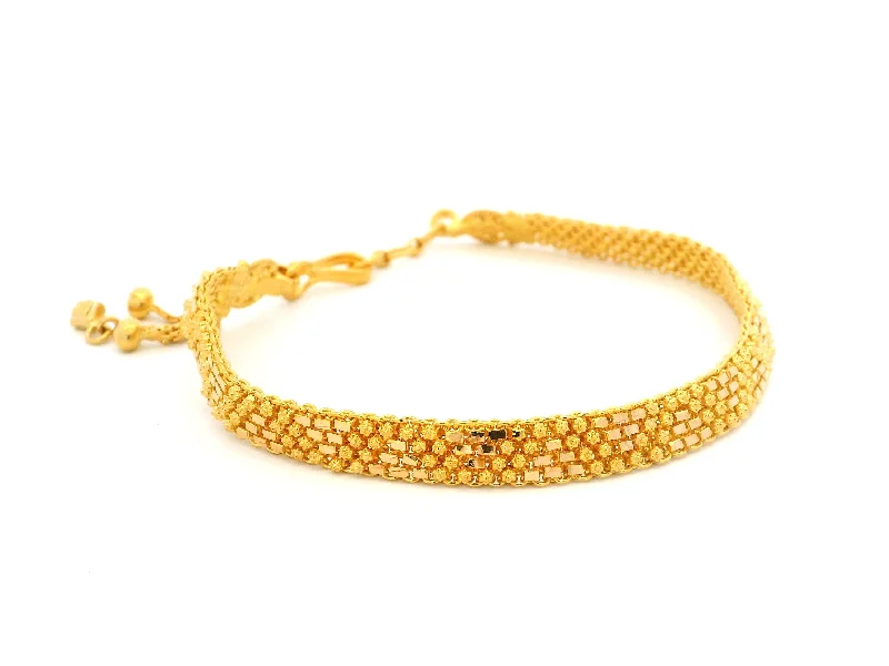 Women's bridal bangles-22ct Yellow Gold Flat Bracelet with Filigree Work Design – Elegant & Timeless Gold Jewellery