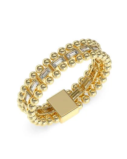 Women's gold bangles-Ladies Large Golden Globes Baguette Crystals Bracelet UBB05232YGL