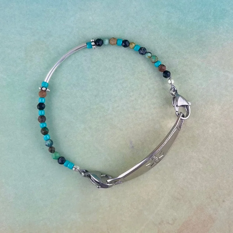 Women's party bangles-Navajo Silver Beaded Medical Bracelet