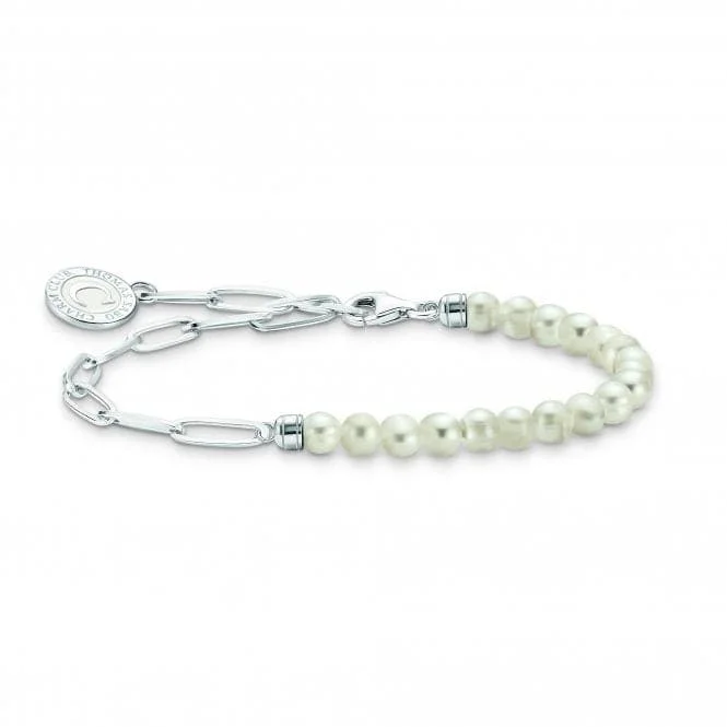 Women's Valentine's Day bangles-Charmista White Silver Freshwater Pearl Bracelet A2129-158-14