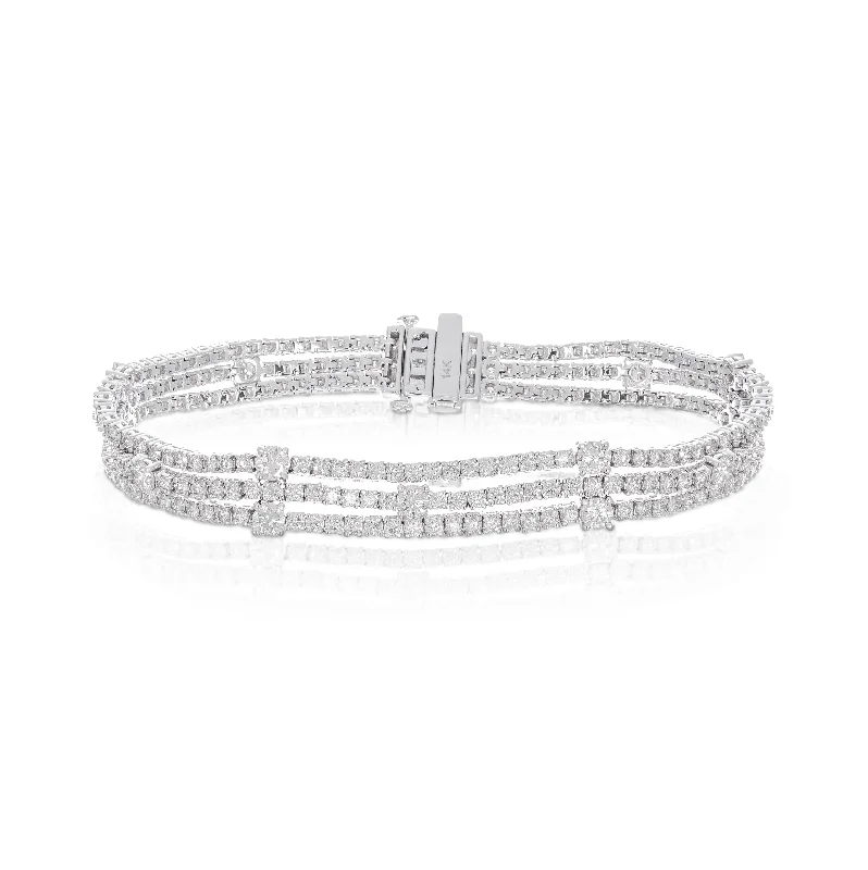 Women's holiday bangles-Sabel Collection White Gold 3 Row Tennis Bracelet