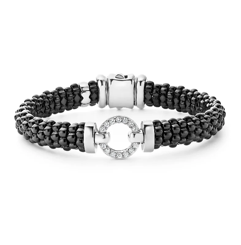 Women's seasonal bangles-LAGOS Black Caviar Ceramic Circle Diamond Bracelet