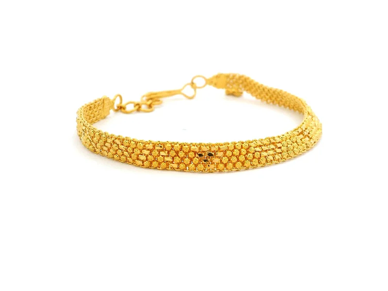 Women's celestial bangles-22ct Yellow Gold Flat Bracelet for Women with Filigree Work Design & Charm – Elegant Gold Jewellery