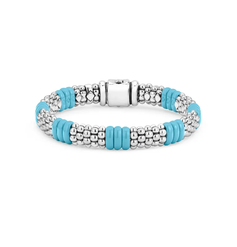 Women's pet memorial bangles-LAGOS Blue Caviar Silver Ceramic Beaded Bracelet